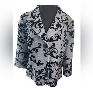 Coldwater creek grey wool scroll designed Y2K ladies‎ short one button jacket LG